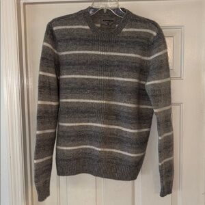 Express 100% Lambs Wool Gray/White Striped Crewneck Sweater